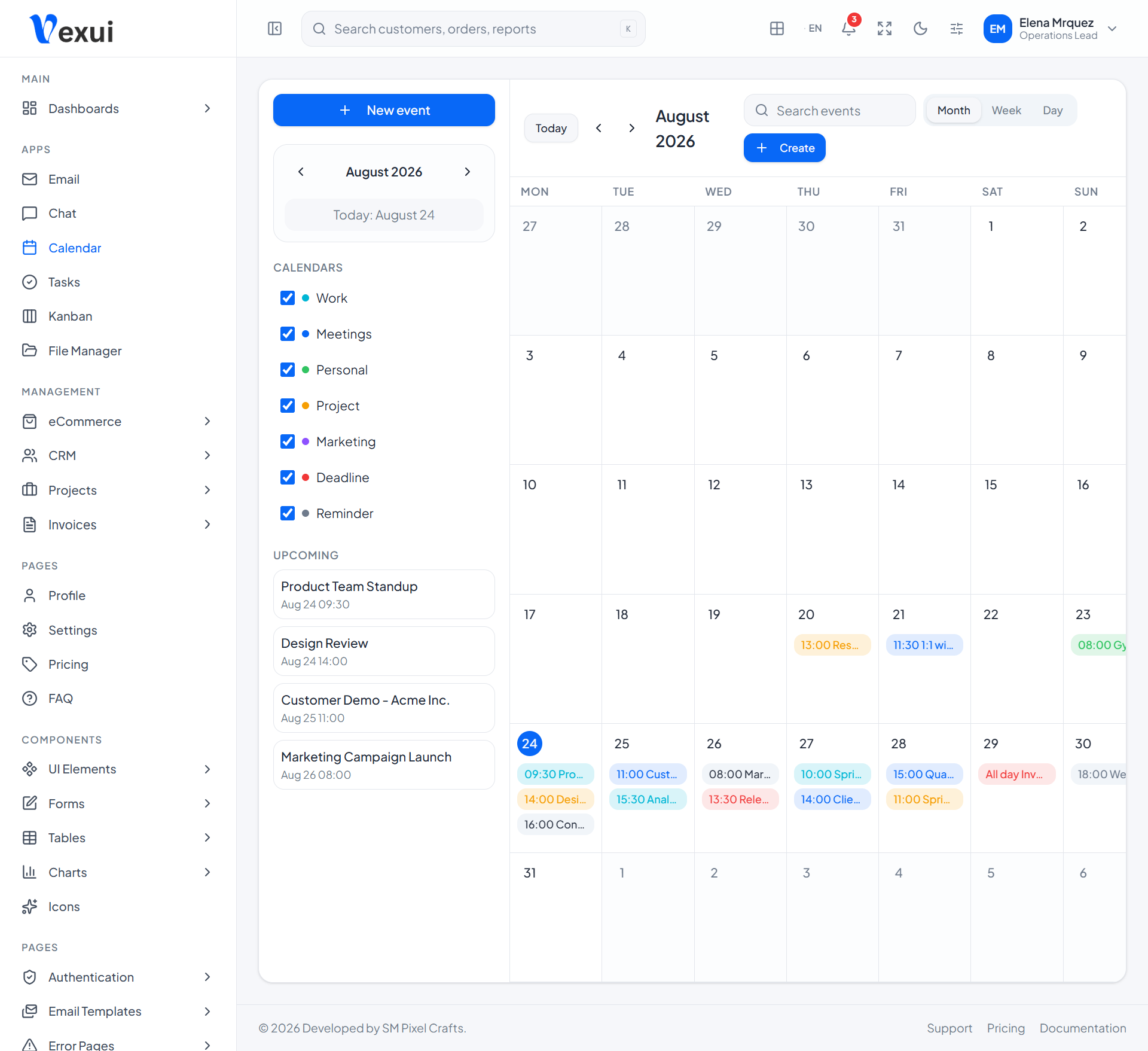 Vexui Calendar application preview