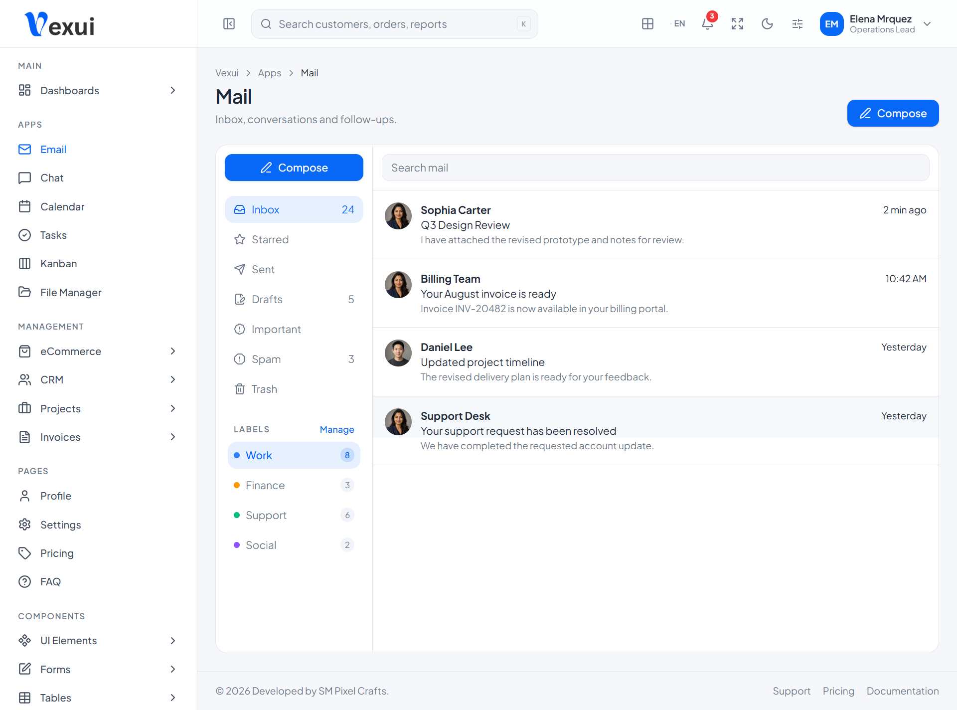 Vexui Email application preview