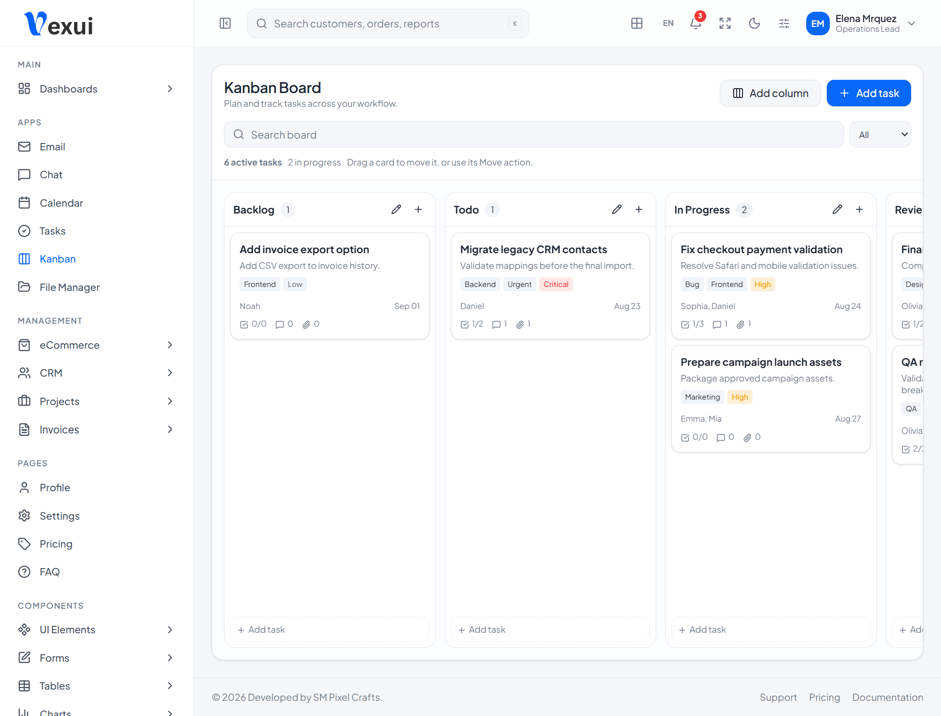 Vexui Kanban application preview